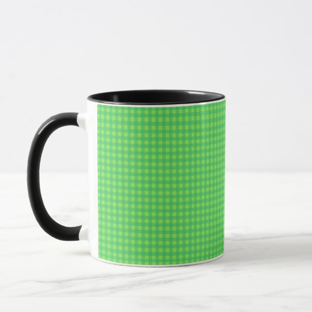 Bright Green Gingham Check Coffee Mug (Left)