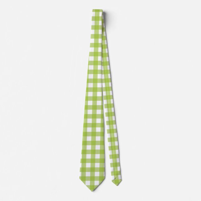 Bright Green Gingham in White Vichy Check Design Tie (Front)