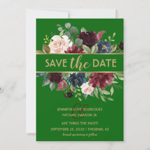 Bright Green Gold Merlot Navy Boho Save the Date Invitation