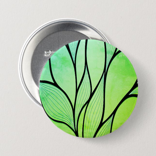 Bright Green Hues Creative Leave Pattern  7.5 Cm Round Badge (Front & Back)