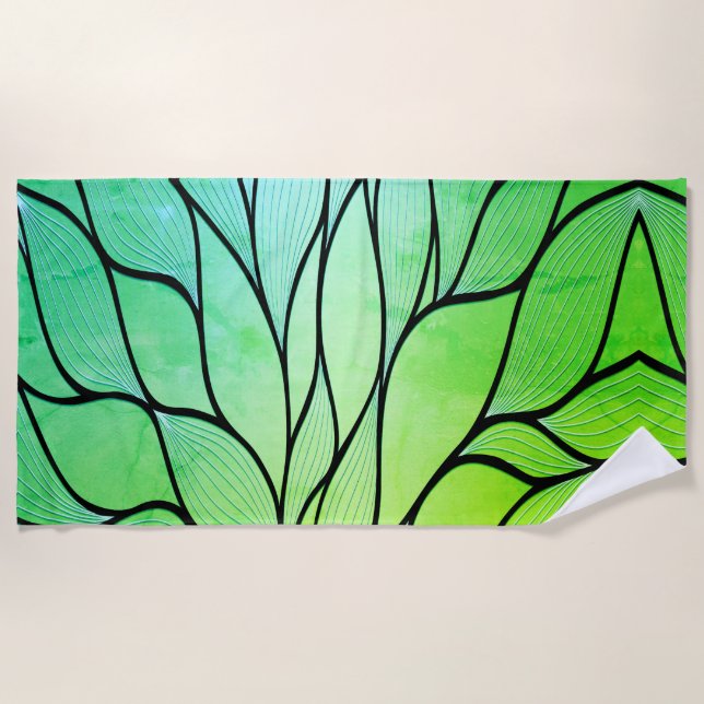 Bright Green Hues Creative Leave Pattern  Beach Towel (Front)
