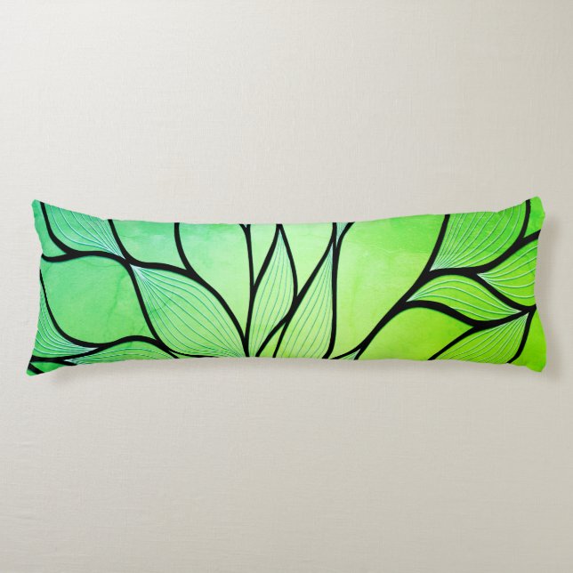 Bright Green Hues Creative Leave Pattern  Body Cushion (Front)