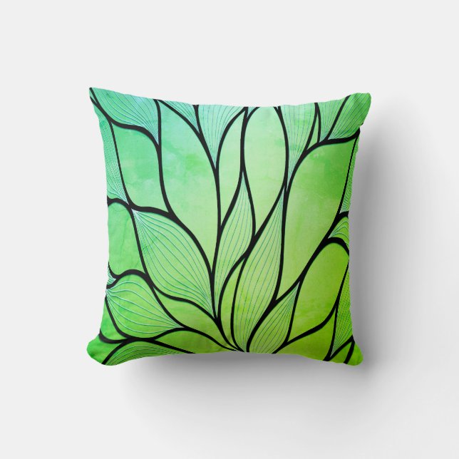 Bright Green Hues Creative Leave Pattern  Cushion (Front)
