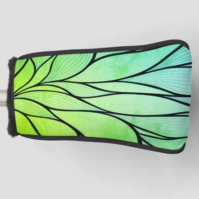 Bright Green Hues Creative Leave Pattern  Golf Head Cover (Front)