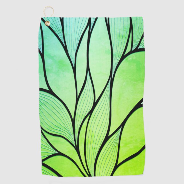 Bright Green Hues Creative Leave Pattern  Golf Towel (Front)