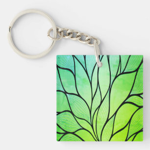 Bright Green Hues Creative Leave Pattern  Key Ring