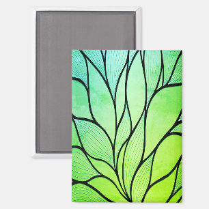 Bright Green Hues Creative Leave Pattern  Magnet