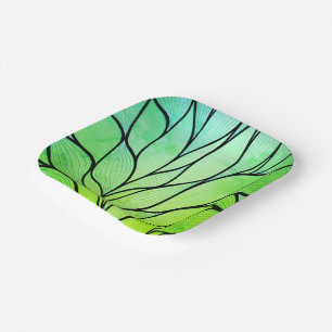 Bright Green Hues Creative Leave Pattern  Paper Plate