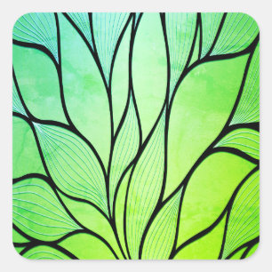Bright Green Hues Creative Leave Pattern Square Sticker
