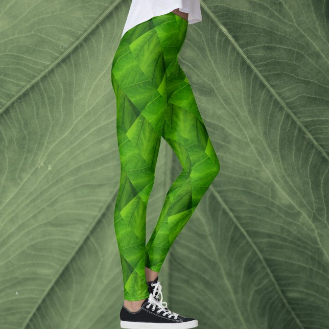 Bright Green Leaves Nature Pattern Leggings (Creator Uploaded)