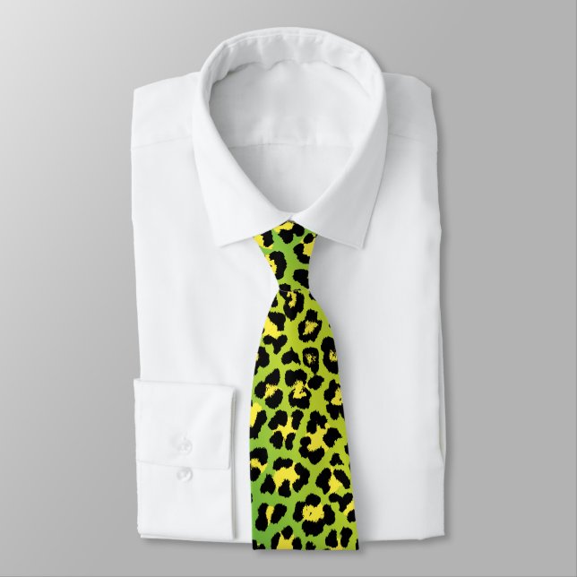 Bright Green Leopard Print 80s Punk Inspired Tie (Tied)