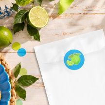 Bright Green Lime on Blue Hand Drawn Citrus