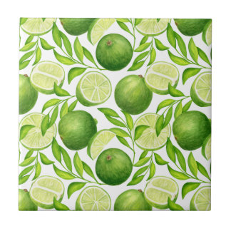 Bright Green Lime Watercolor Lemon Pattern Tile
