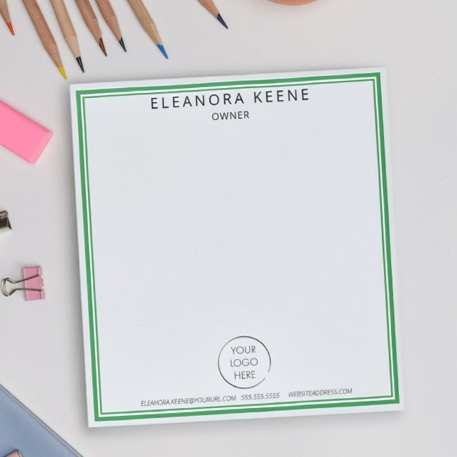 Bright Green Logo, Name, and Contact Info Business Notepad (Creator Uploaded)