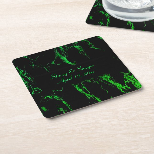 Bright Green Marble  Square Paper Coaster (Angled)