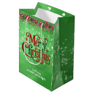 Bright Green Merry Christmas Medium Gift Bag