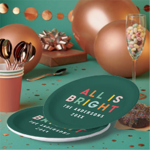 Bright green modern Christmas family decor Paper Plate