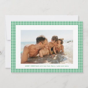 bright green modern gingham frame family photo holiday card