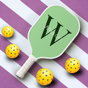 Bright Green Monogram Initial & First Name Simple Pickleball Paddle