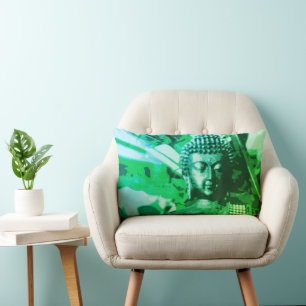 Bright Green Ombre Buddha Meditation Zen Lumbar Cushion