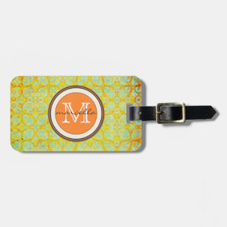 Bright Green Orange Pattern Monogram Luggage Tag