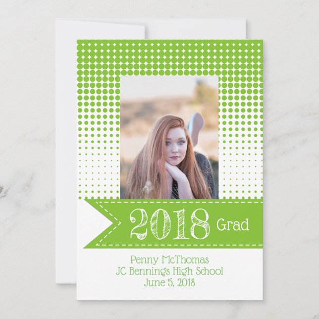 Bright Green Pattern Photo Graduation Annoucement Announcement (Front)
