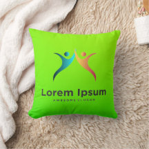 Bright green pillow with colourful abstract figure