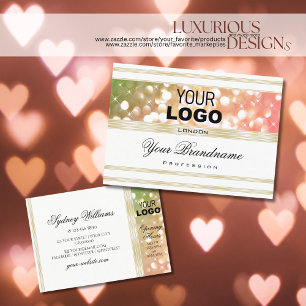 Bright Green Pink Glitter White and Gold Logo  Business Card