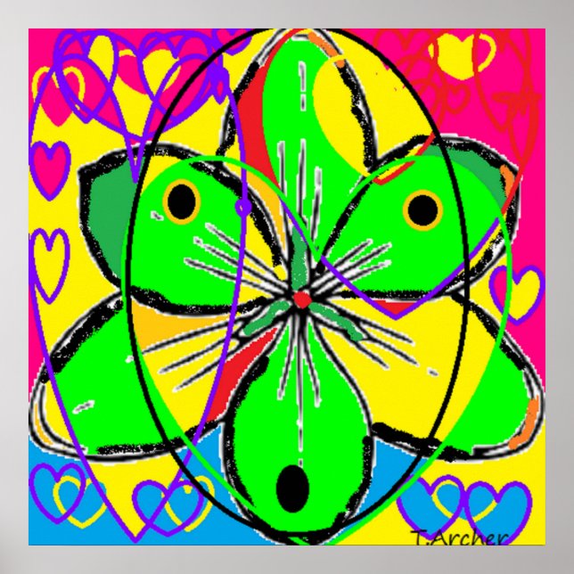 Bright green pink yellow abstract interior designe poster (Front)