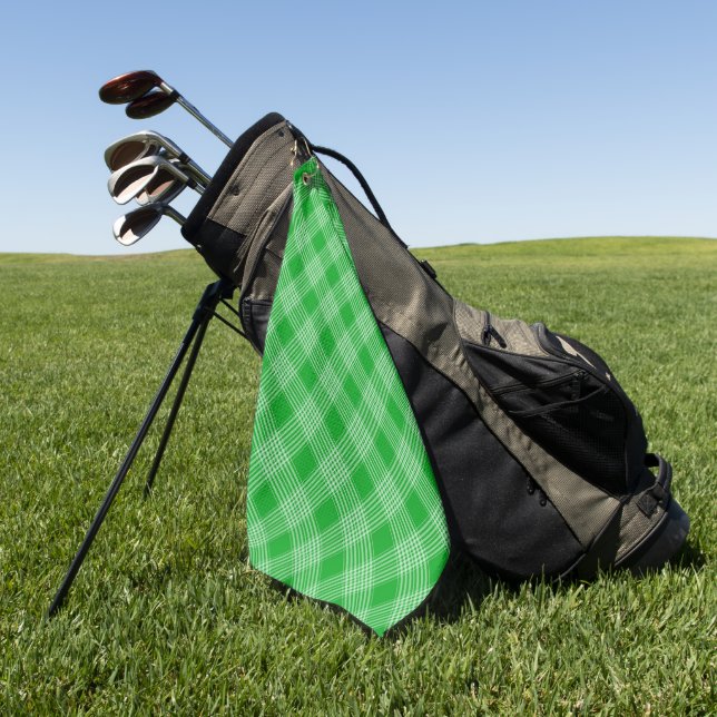 Bright Green Plaid Checked Pattern Golf Towel (Green)