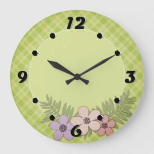Bright green plaid large clock