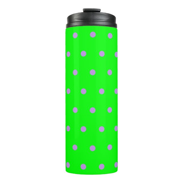 Bright Green Purple Polka Dots Thermal Tumbler (Front)