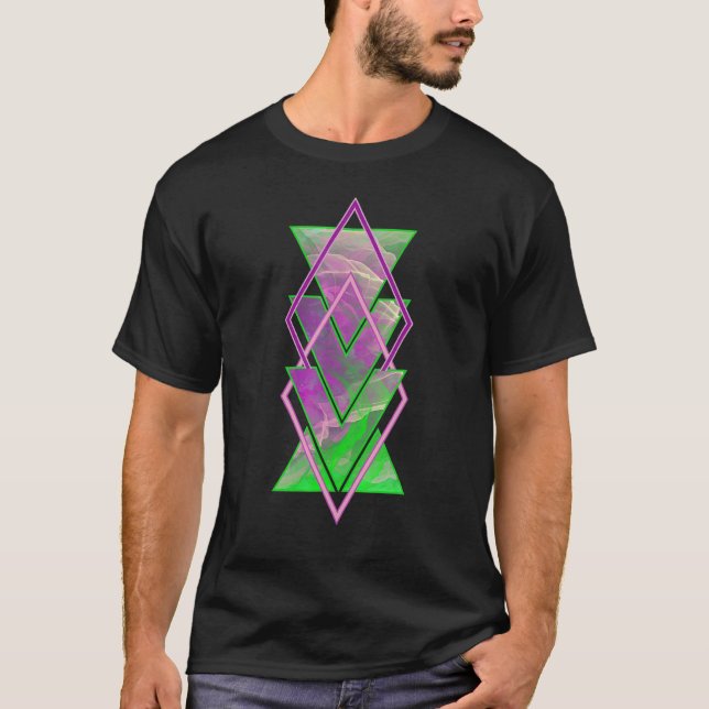 Bright Green Purple Smoke Triangle Modern Geometry T-Shirt (Front)