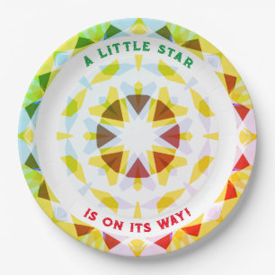 Bright Green Red Star Gender Reveal Baby Shower Paper Plate