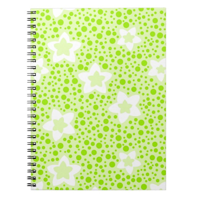 Bright green retro polka dots with floral pattern  notebook (Front)
