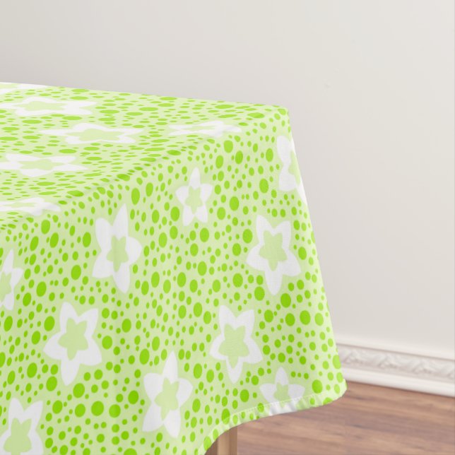 Bright green retro polka dots with floral pattern  tablecloth (In Situ)