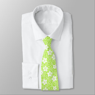 Bright green retro polka dots with floral pattern  tie