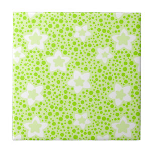 Bright green retro polka dots with floral pattern tile