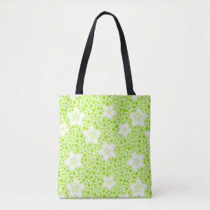 Bright green retro polka dots with floral pattern tote bag