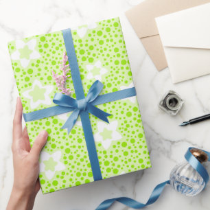Bright green retro polka dots with floral pattern  wrapping paper