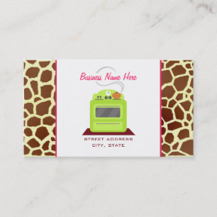 Bright Green Retro Stove Giraffe Chef Caterer Business Card