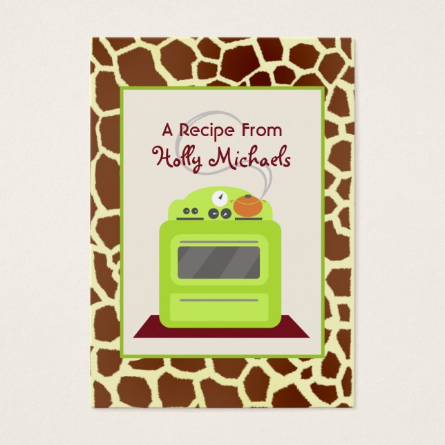 Bright Green Retro Stove & Giraffe Recipe Cards (Front)