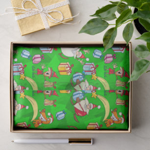 Bright Green Santa & Elves Christmas  Tissue Paper