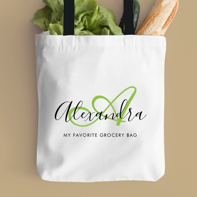 Bright Green Script Monogram Girls Trip Tote Bag (Girly Bright Green Elegant Script Name Monogram Tote Bag)