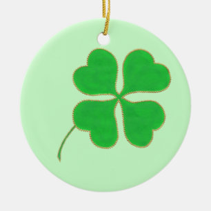 Bright Green Shamrock Gold Dots Trim, Ornaments