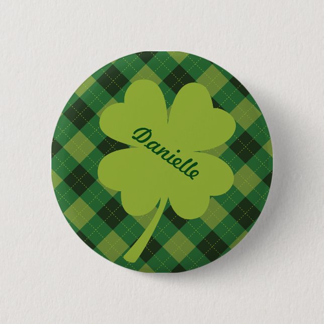 Bright Green Shamrock Personalised Pin (Front)
