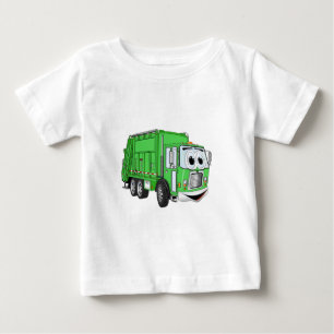 Bright Green Smiling Garbage Truck Cartoon Baby T-Shirt