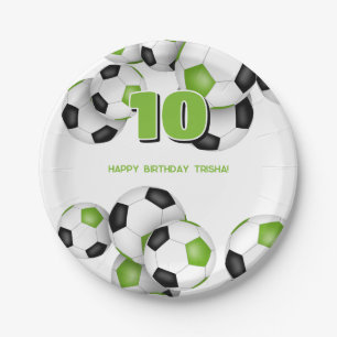 bright green soccer balls sports birthday party paper plate