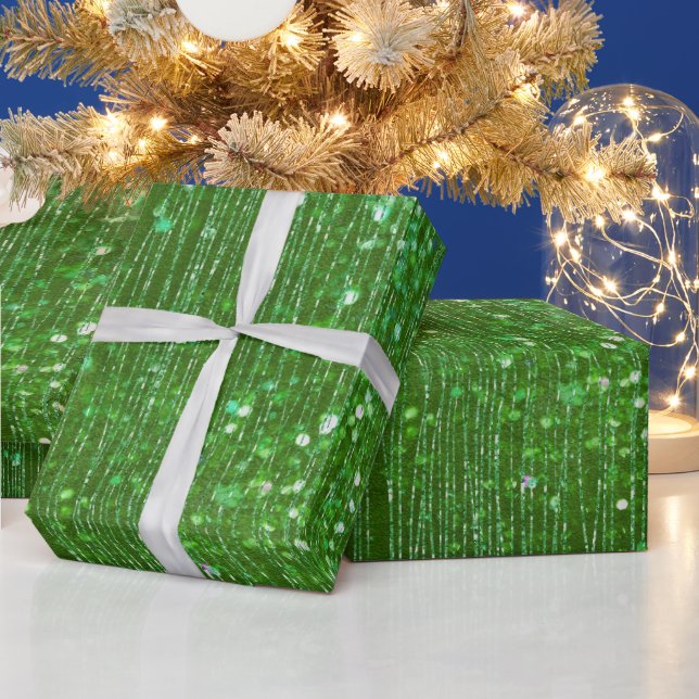 Bright Green Sparkle Glittery Wrapping Paper (Holidays)