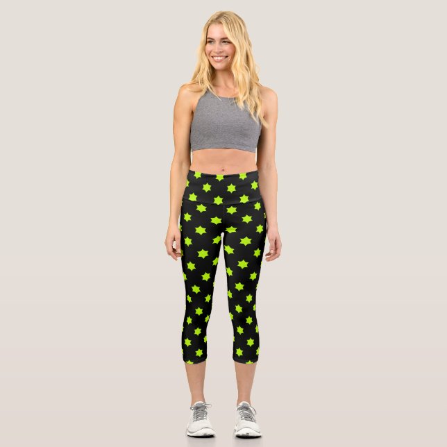 Bright Green Star Pattern Capri Leggings (Front)